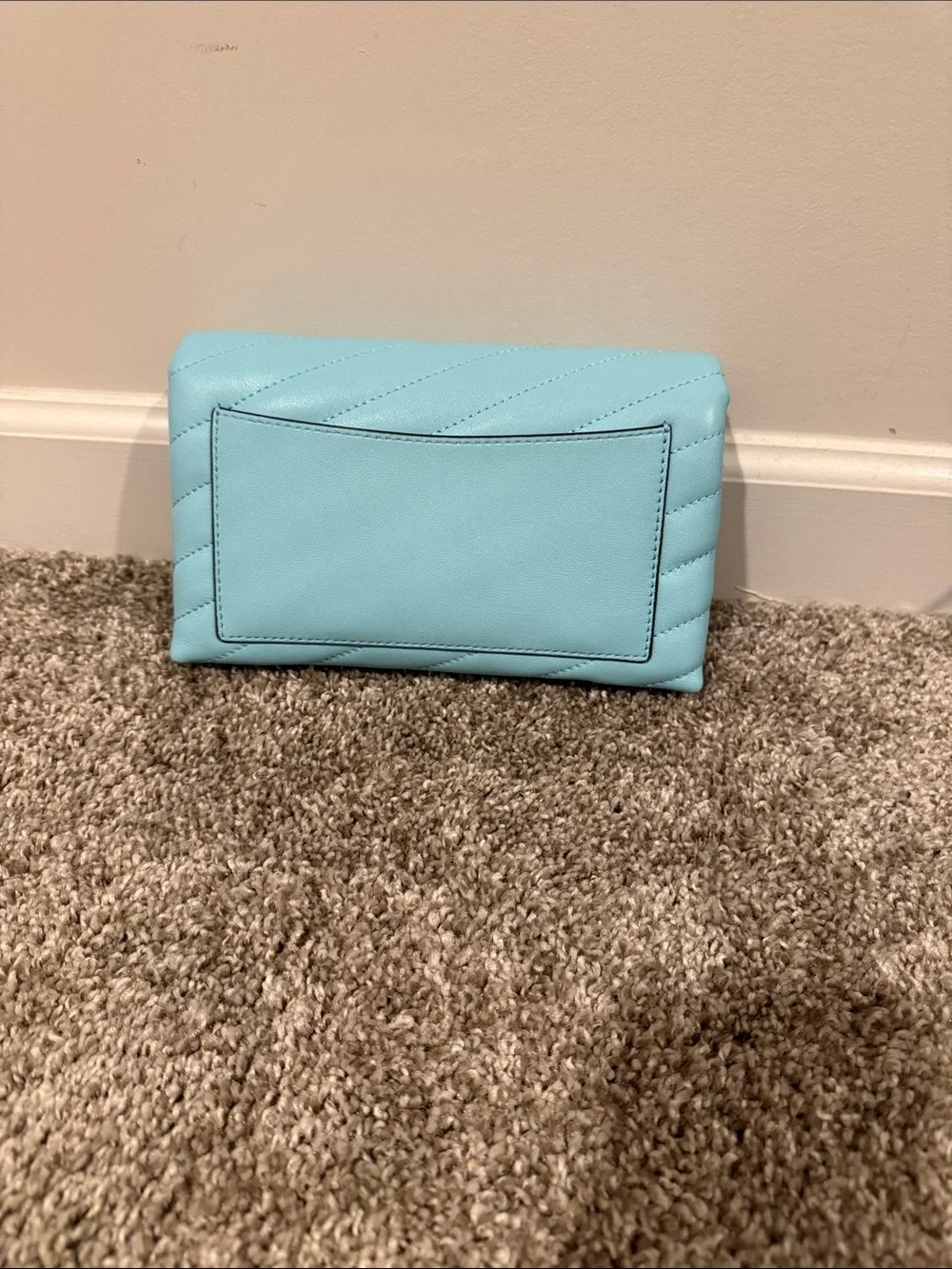 Tory Burch Quilted Leather Clutch in Aqua Blue